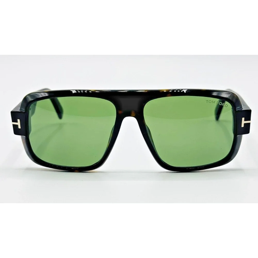 Tom Ford Sunglasses Turner FT1101 52N Dark Havana Square Frame Green Lens 58mm